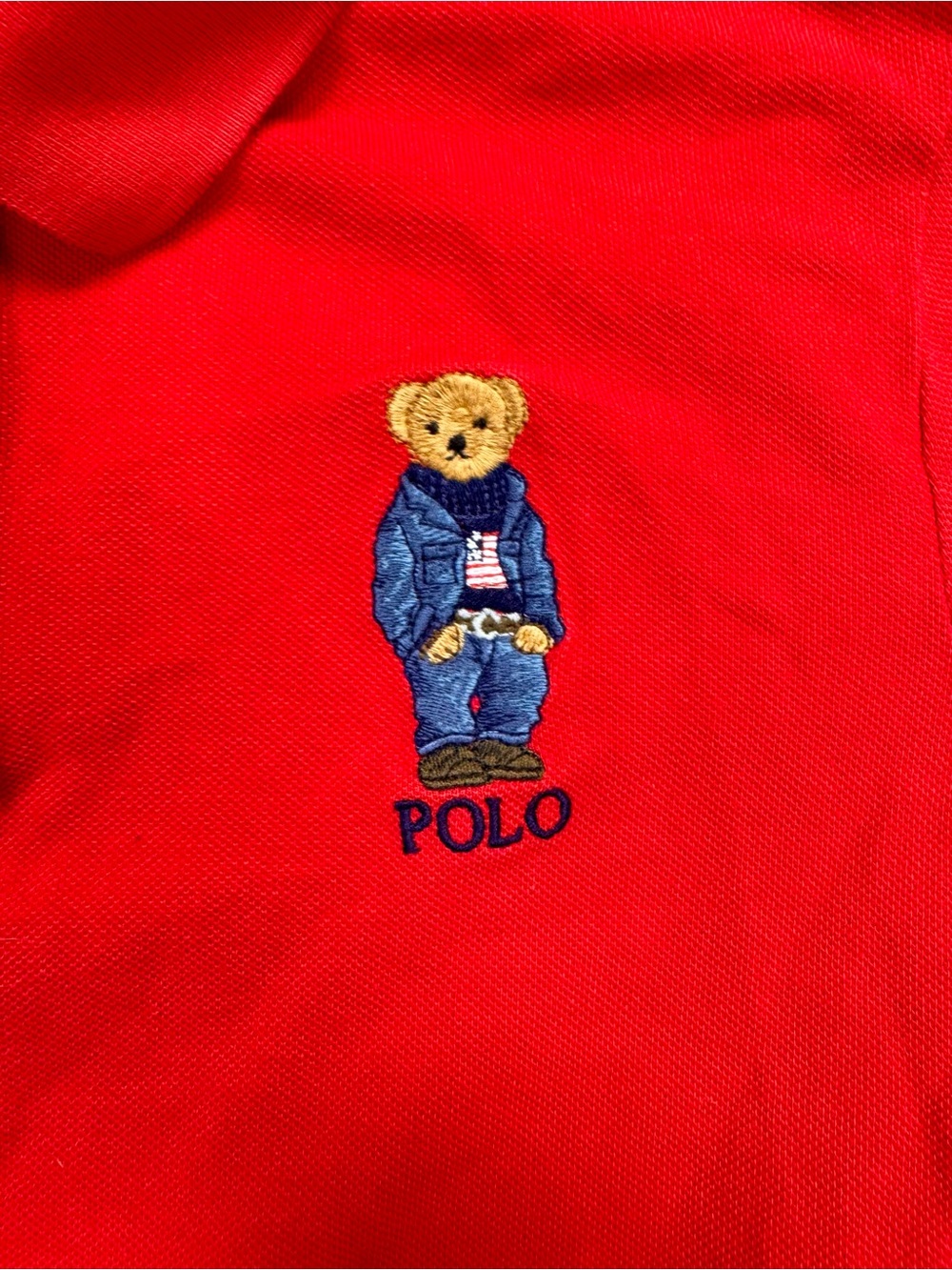 Polo Ralph Lauren Polo Bear Classic Fit Red Mesh Polo Shirt Men's Small - Picture 2 of 7